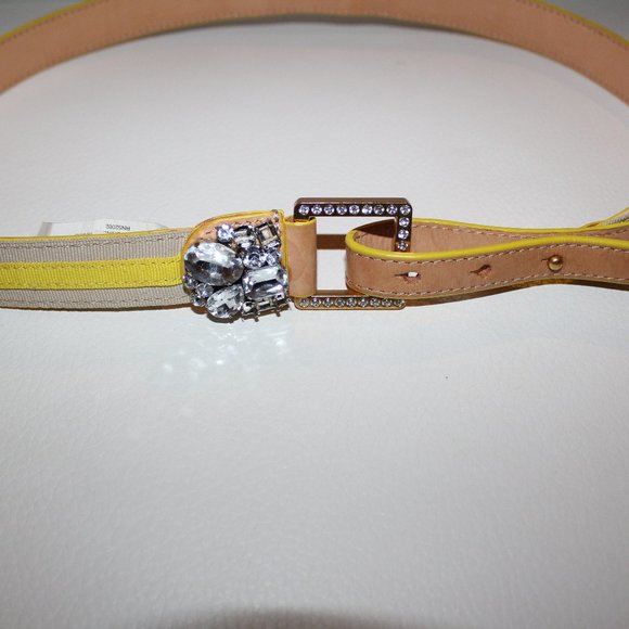 BEAUTIFUL JUICY COUTURE YELLOW TAN FABRIC LEATHER JEWELED BELT SIZE M - Picture 1 of 6